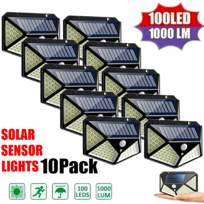 100 LED Solar Motion Sensor Wall Light - Waterproof Outdoor Lamp (2/4/6/10 PCS)