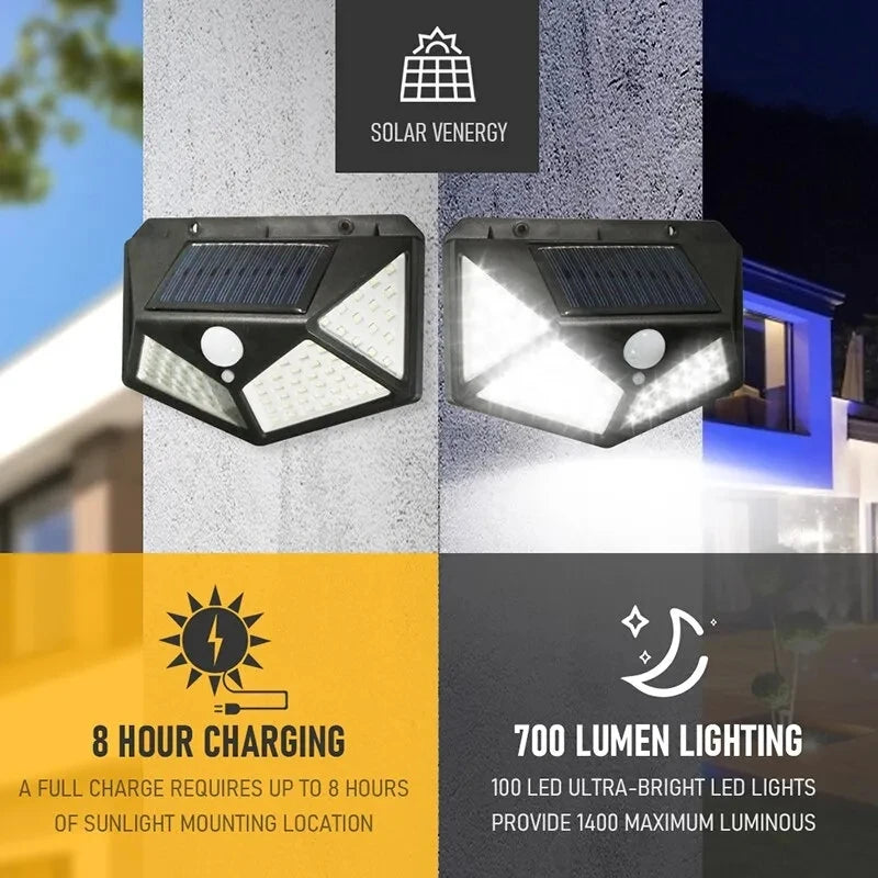 100 LED Solar Motion Sensor Wall Light - Waterproof Outdoor Lamp (2/4/6/10 PCS)